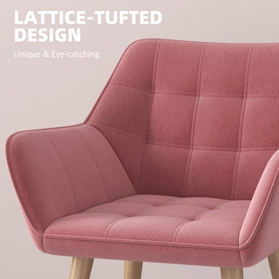 Set of 2 Accent Chair, Arm Chair with Slanted Back, Thick Padding and Rubber Wooden Legs for Living Room, Pink 