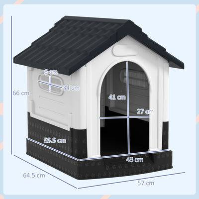 PawHut Plastic Dog Kennel with Windows, for Garden Patio, Miniature Dogs, 64.5 x 57 x 66cm - Grey 