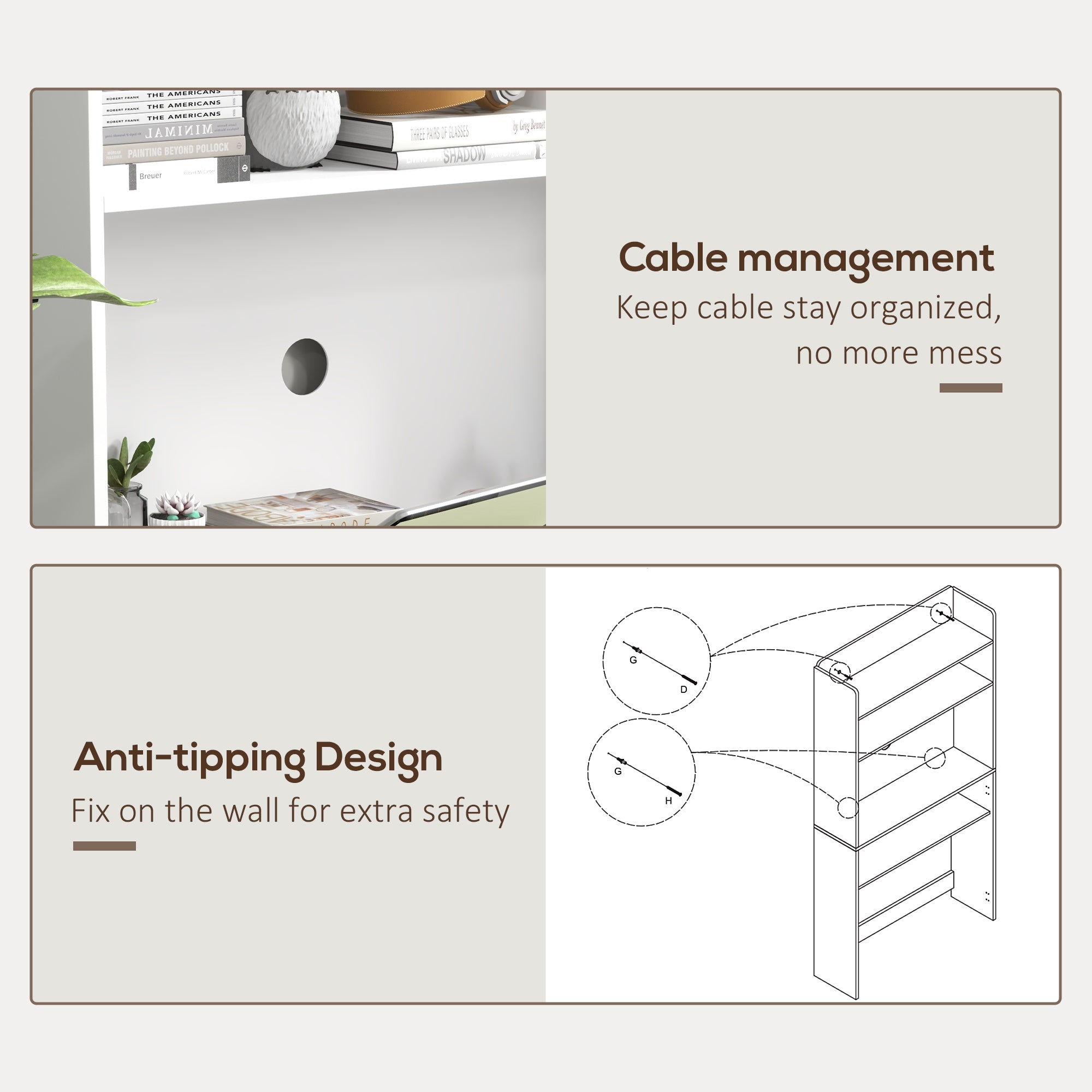 HOMCOM Foldable Desktop, Computer Desk with Storage Shelves, 80 x 69 x 155 cm, White 