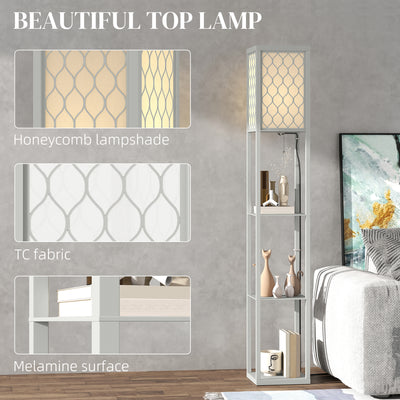 HOMCOM Three-Shelf Standing Lamp - Grey/White 