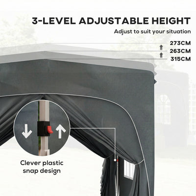 Outsunny 3 x 3m Pop-Up Gazebo Shelter, with Accessories - Dark Grey 