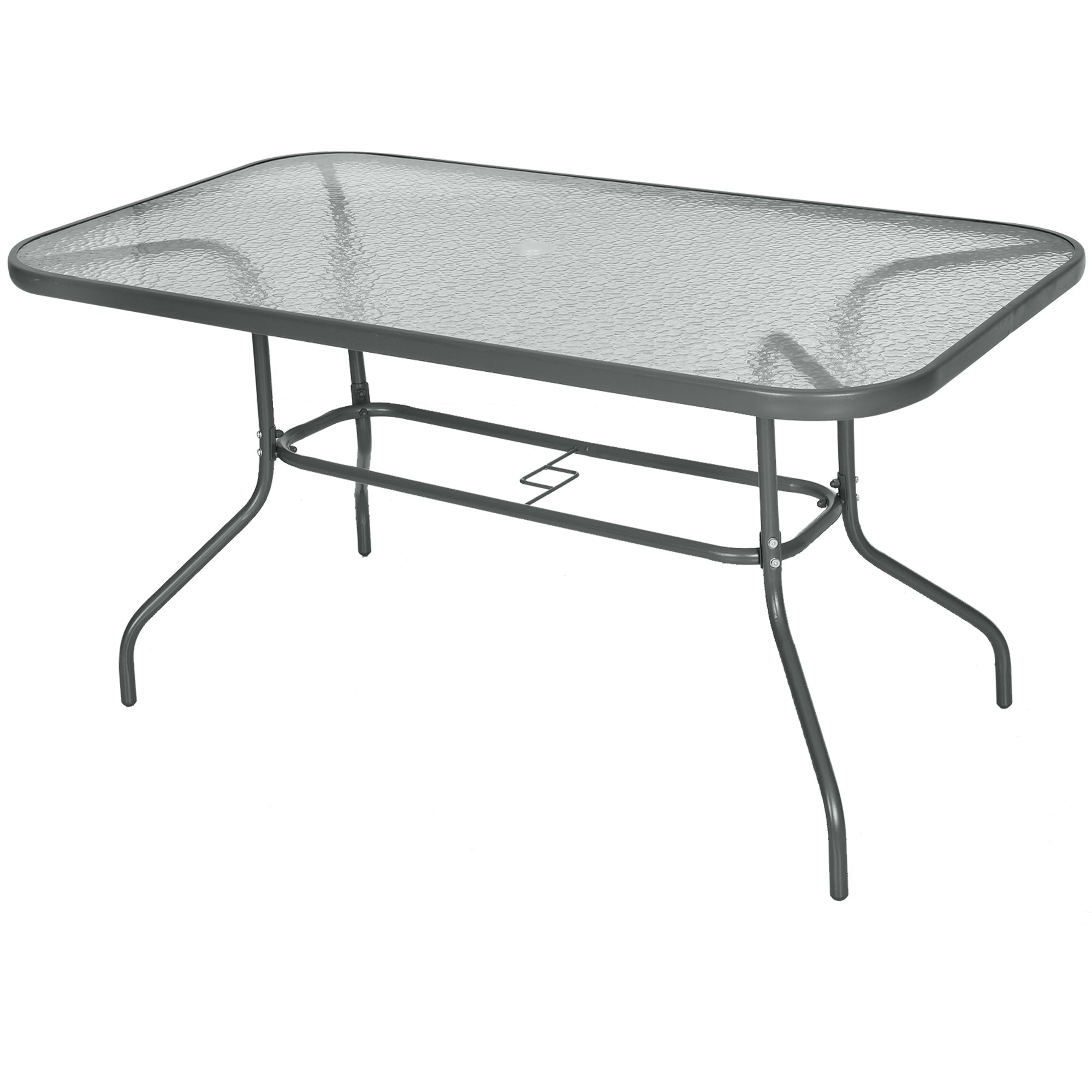 Outsunny Garden Dining Table Glass Top Metal Frame with Parasol Hole Outdoor Balcony Grey 140L x 80Wcm 
