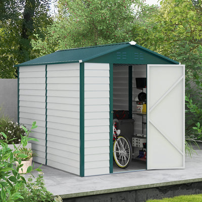 Outsunny 9x 6FT Metal Outdoor Garden Shed, Galvanised Tool Storage Shed w/ Sloped Roof, Lockable Door for Patio Lawn, Green 