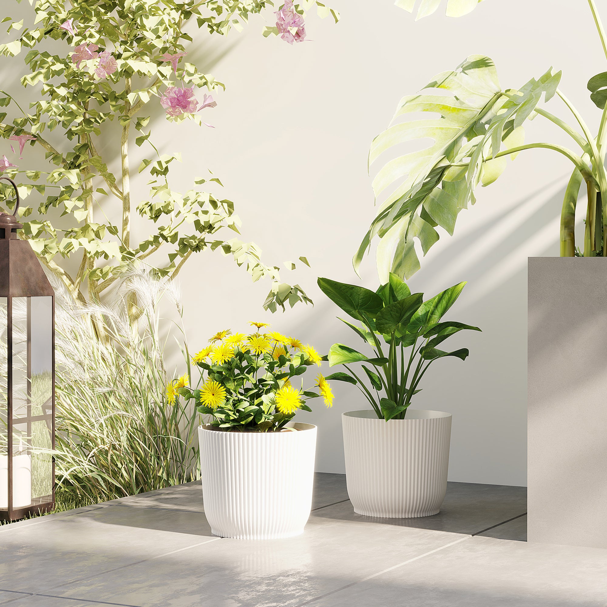 Outsunny Set of Two \'d0\'a422cm Planters - White