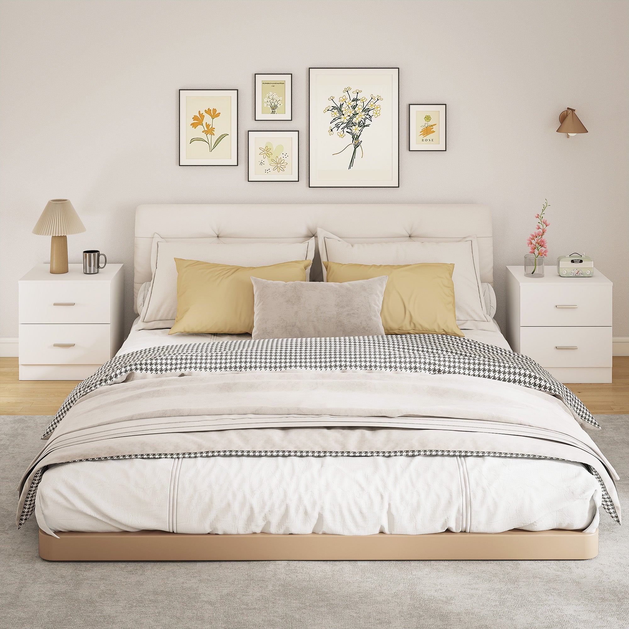 HOMCOM Set of 2 Modern Nightstands, Bedside Tables with 2 Storage Drawers, Accent End Table for Bedroom and Living Room, White 