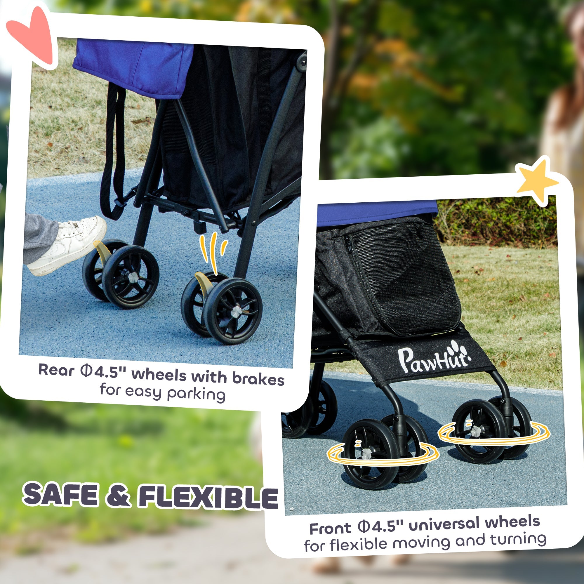PawHut Umbrella Structure Dog Stroller, Lightweight & Portable Dog Pram w/ Shoulder Strap, Storage Bag & Cup Holder, Dark Blue 