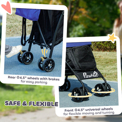 PawHut Umbrella Structure Dog Stroller, Lightweight & Portable Dog Pram w/ Shoulder Strap, Storage Bag & Cup Holder, Dark Blue 