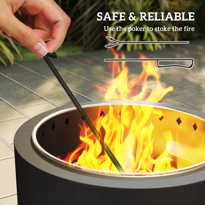 Outsunny Smokeless Steel Fire Pit, with Poker - Grey 