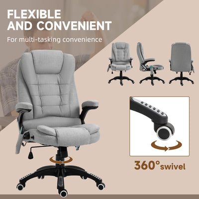 Vinsetto Office Chair, Ergonomic Desk Chair with 6-Point Massage and Back Heated, Linen-Feel Fabric Computer Gaming Chair with Arms, Lumbar Support, Light Grey 