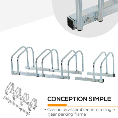 HOMCOM Bike Stand Parking Rack Floor or Wall Mount Bicycle Cycle Storage Locking Stand (4 Racks, Silver) 