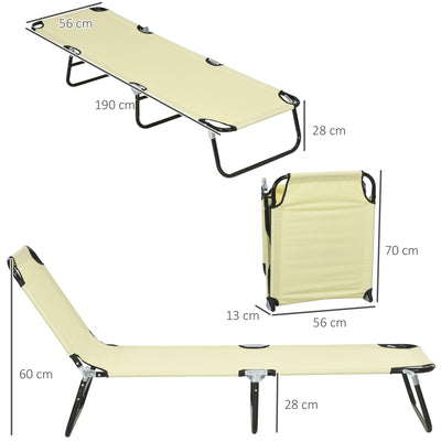 Outsunny Set of Two Metal Frame Folding Sun Loungers - Beige 