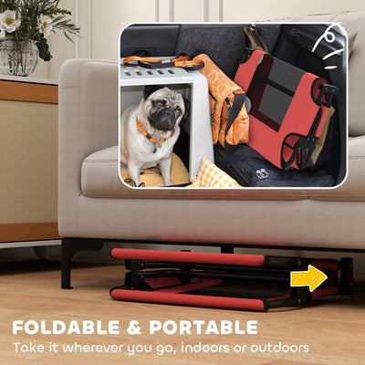 PawHut Portable Raised Dog Bed, Elevated Pet Cot with Breathable Mesh for Indoor Outdoor, for Small Medium Dogs, Red 