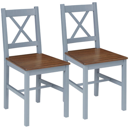 HOMCOM Dining Chairs Set of 2, Pine Wood Kitchen Chairs with Cross Back, Solid Structure for Living Room and Dining Room, Grey 