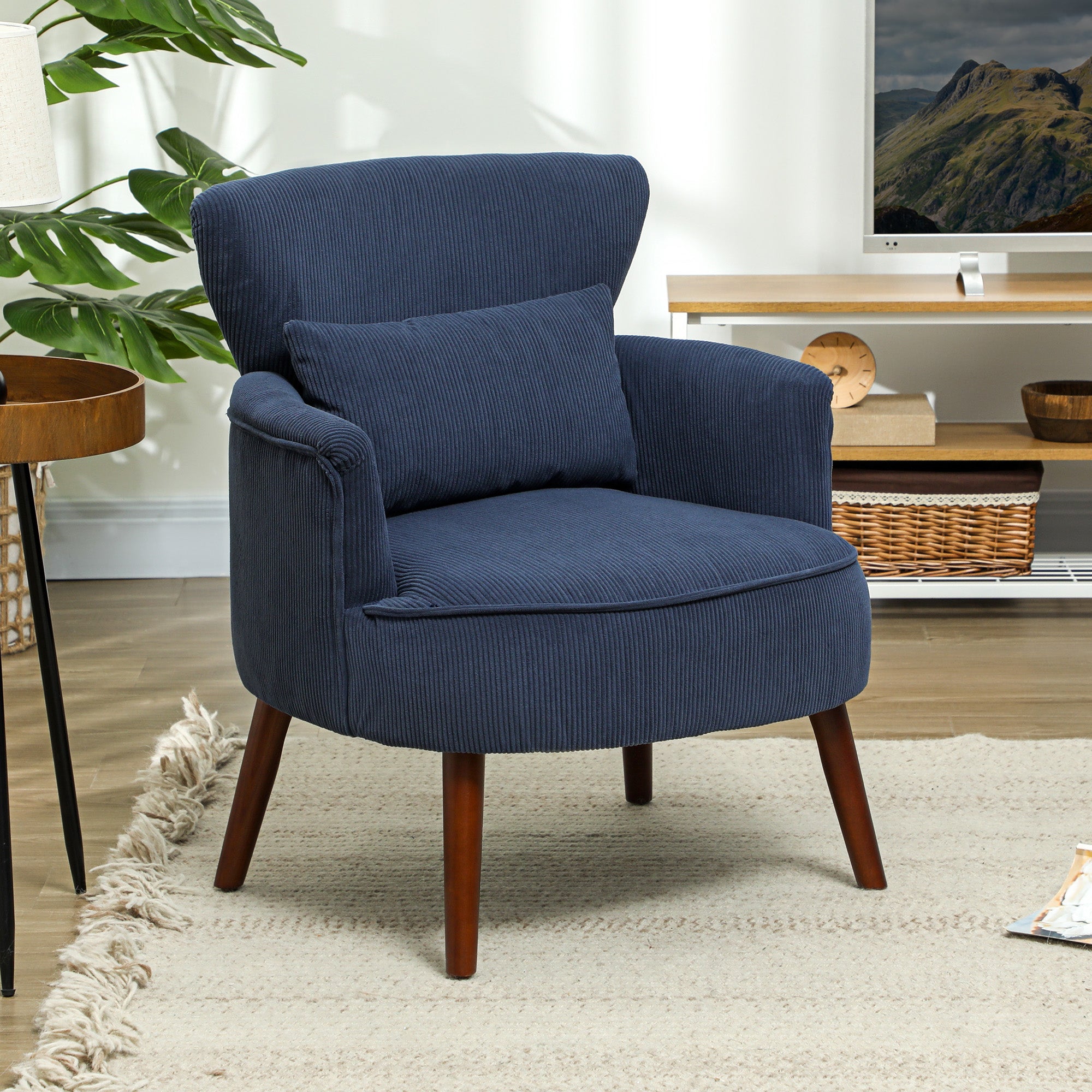 HOMCOM Corduroy Retro Accent Chair - Blue 