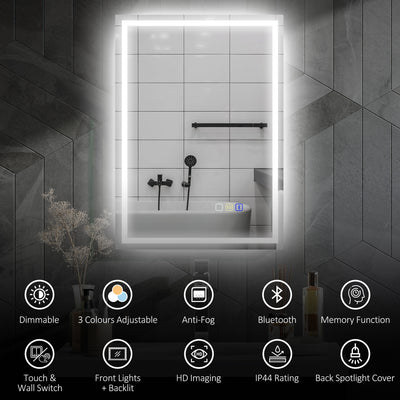 HOMCOM 50 x 70 cm Anti-Fog LED Bathroom Mirror, with Bluetooth - Silver Tone 