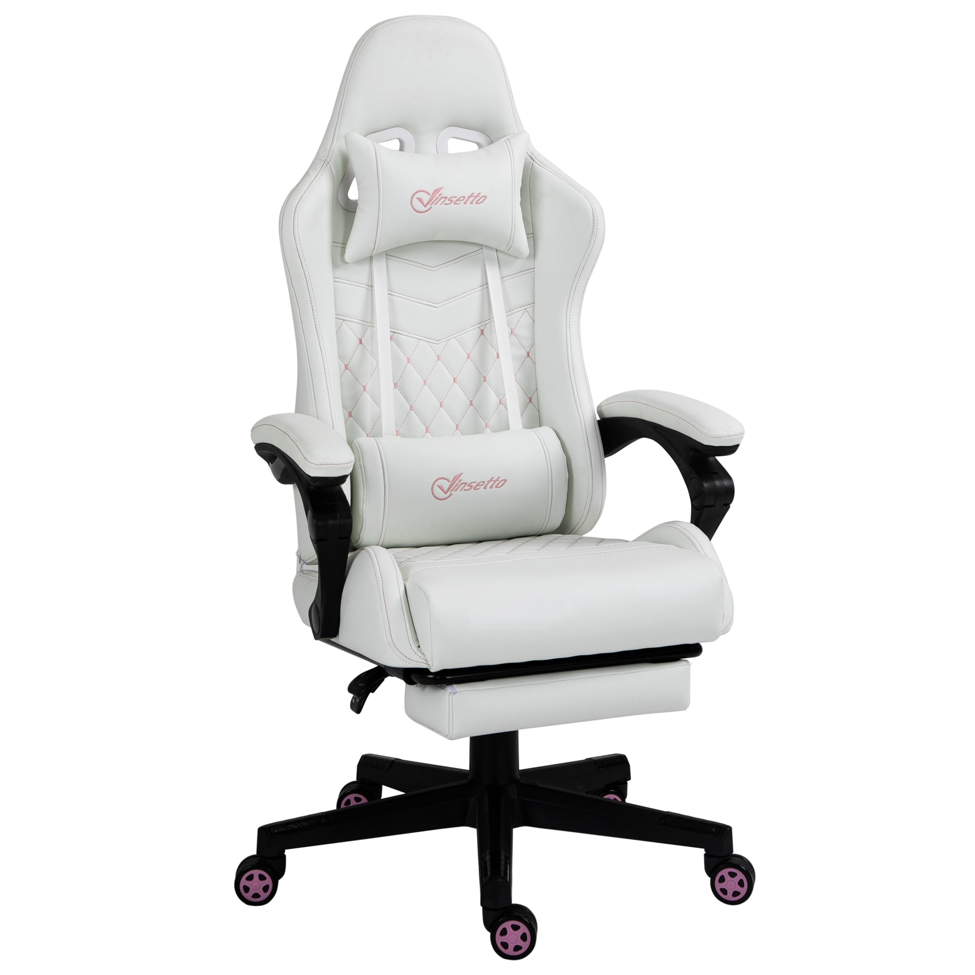 Vinsetto Computer Gaming Chair with Footrest, Video Gaming Chair for Adults with 130\'c2\'b0 Reclining Back, Desk Chair with Lumbar Support and Adjustable Height, White
