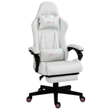 Vinsetto Computer Gaming Chair with Footrest, Video Gaming Chair for Adults with 130\'c2\'b0 Reclining Back, Desk Chair with Lumbar Support and Adjustable Height, White