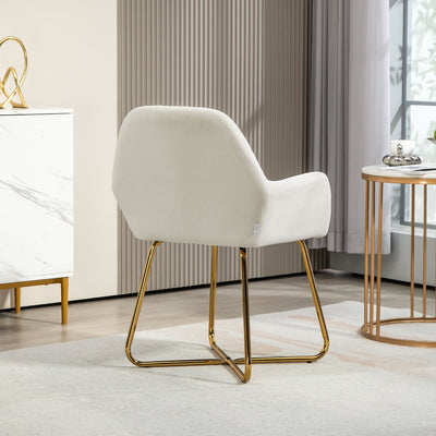 HOMCOM Modern Arm Chair Set of 2 Upholstered Accent Chair with Metal Base for Living Room Cream White 