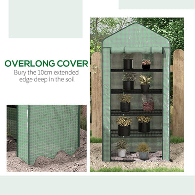 Outsunny 5 Tier Widened Mini Greenhouse with Reinforced PE Cover, Portable Indoor Outdoor Green House with Roll-up Door and Wire Shelves, 193H x 90W x 49Dcm, Green 
