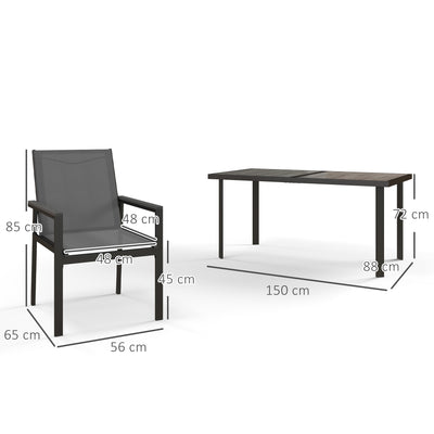 Outsunny Seven-Piece Metal Dining Set, with Glass-Top Table - Grey 