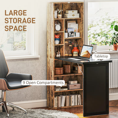 HOMCOM Folding Desk with Blackboard Multi-function Computer Office Workstation Side Shelf for Home Office, Rustic Brown 