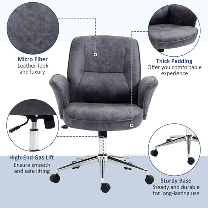 Vinsetto Swivel Computer Office Chair Mid Back Desk Chair for Home Study Bedroom,  Charcoal Grey 