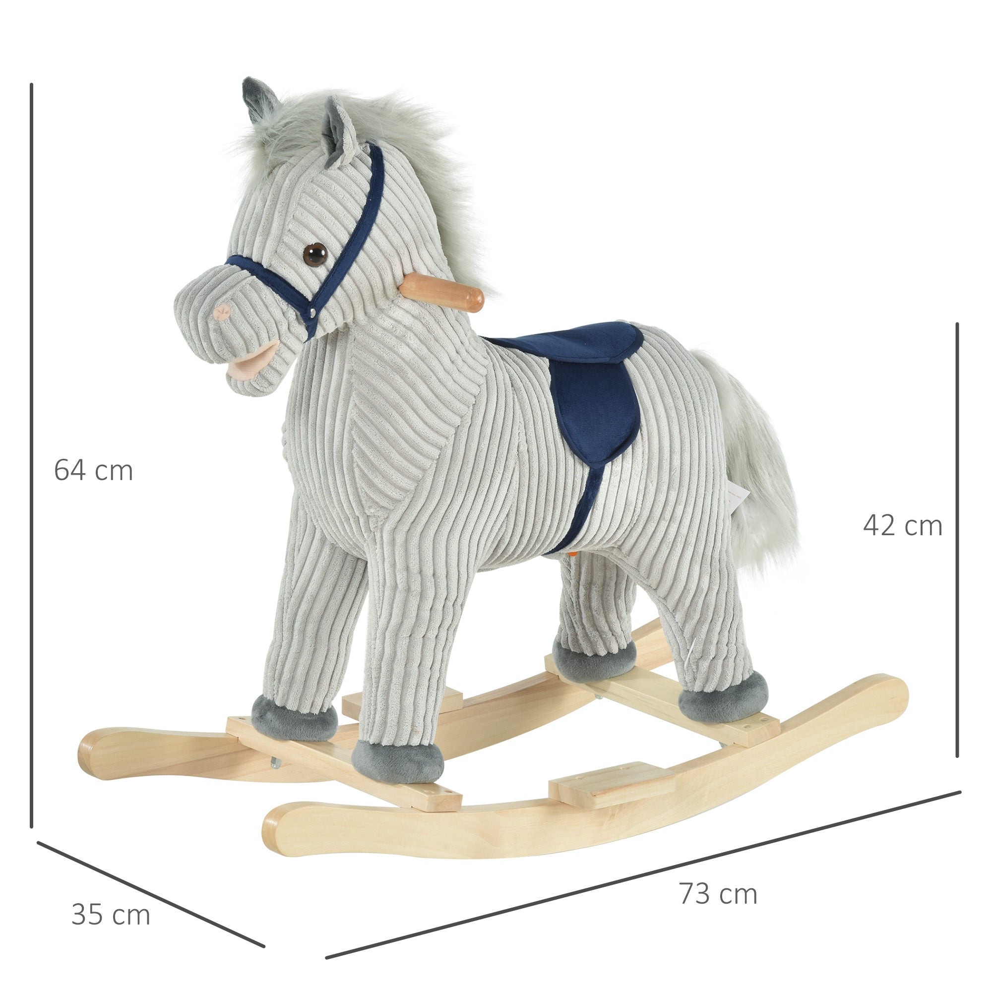 HOMCOM Kids Plush Rocking Horse w/ Sound Children Rocker Ride On Toy Gift 3-6 Years Grey 