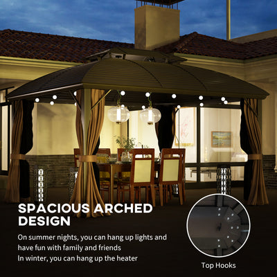 Outsunny 3.65 x 3(m) Hardtop Steel Gazebo Canopy with Aluminium Frame, Double Roof, Net Sidewalls and Curtains, Coffee 