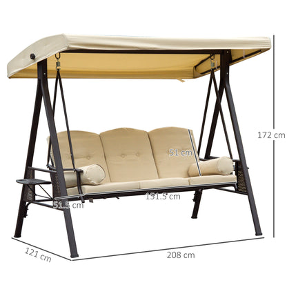 Outsunny Swing Chair Hammock Chair 3 Seater Canopy Cushion Shelter Outdoor Bench Steel Beige 