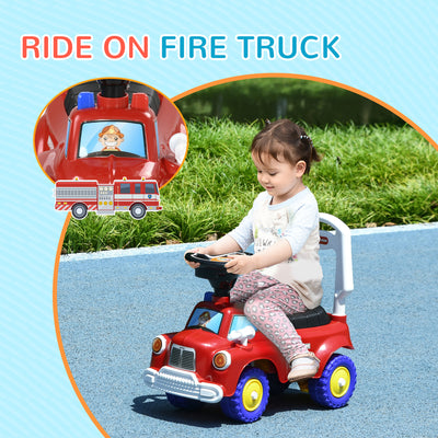 AIYAPLAY Ride On Fire Truck Foot to Floor Design with Under Seat Storage, Steering Wheel, Music, Light, for 1.5-3 Years, Red 