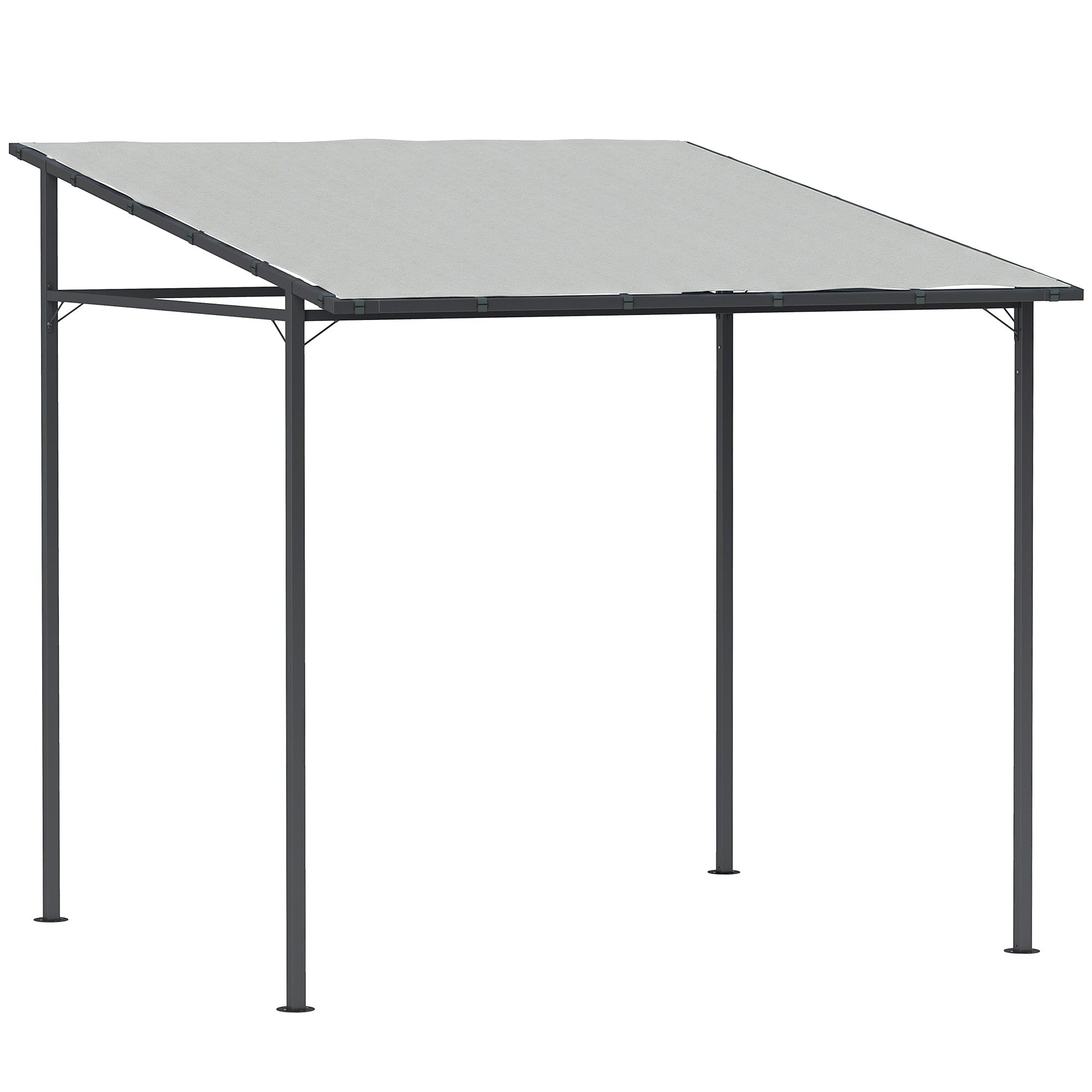 Outsunny 2.4 x 2.4 m Wall Mounted Pergola Gazebo with PA Coating Fabric, Metal Frame, UPF30+, Lean to Garden Gazebo, Light Grey 