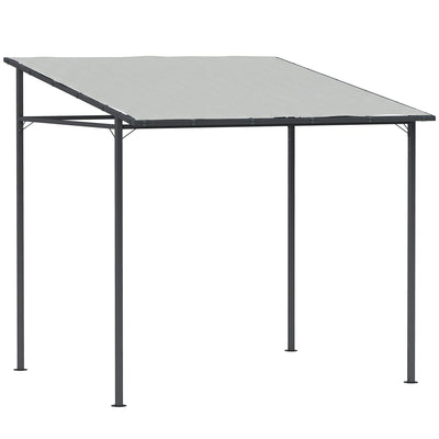 Outsunny 2.4 x 2.4 m Wall Mounted Pergola Gazebo with PA Coating Fabric, Metal Frame, UPF30+, Lean to Garden Gazebo, Light Grey 