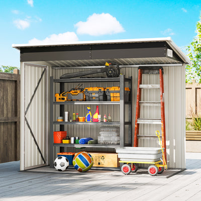 Outsunny 7.5 x 4.3ft Metal Garden Storage Shed, Waterproof Outdoor Shed with Triple Lockable Door, Gloves, Vents, Light Grey 