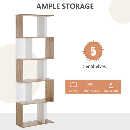 HOMCOM 5-tier Bookcase Storage Display Shelving S Shape design Unit Divider Natural 