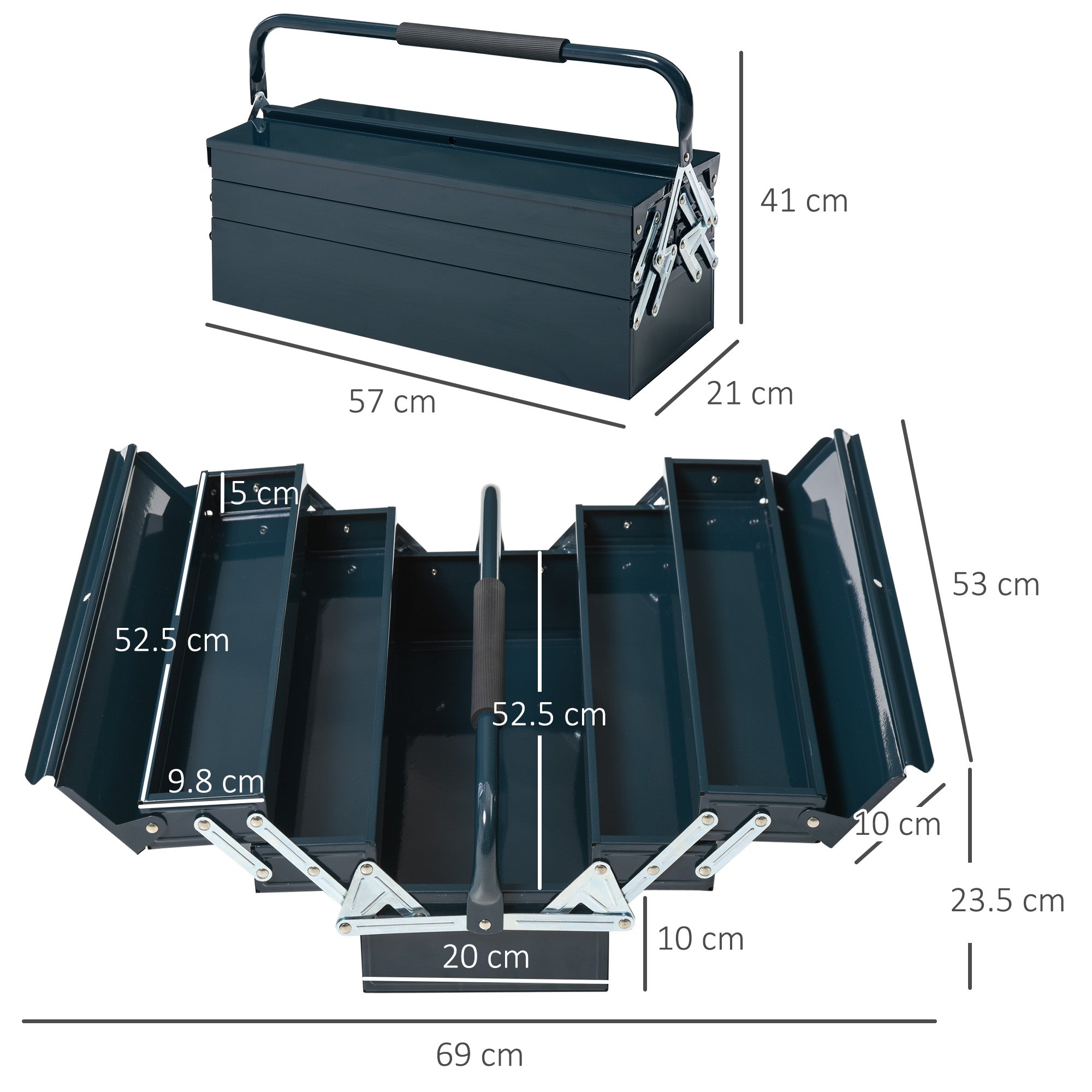 DURHAND 3 Tier Metal Toolbox, 5 Tray Professional Portable Tool Box with Carry Handle for Workshop, 56cmx20cmx34cm, Green