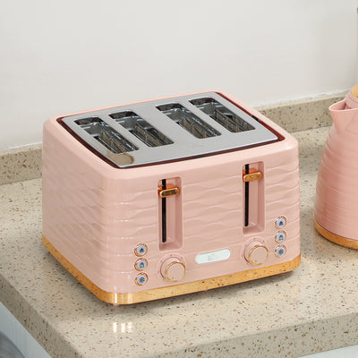HOMCOM 3000W 1.7L Kettle & 4 Slice Toaster, Kettle and Toaster Set with 7 Browning Controls and Crumb Tray, Light Pink 