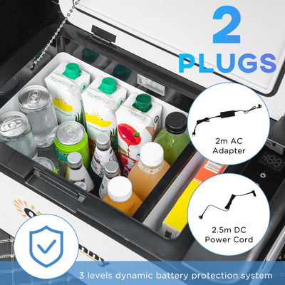 Outsunny 12V Car Refrigerator w/ LED Light & Foldable Handles, 25L Portable Compressor Cooler, Fridge Freezer with 12/24V DC and 110-240V AC for Campervan RV Boat Travel 
