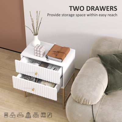 HOMCOM Elegant Two-Drawer Bedside Table - White 