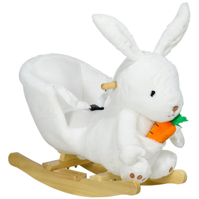 HOMCOM Kids Rabbit-Shaped Rocking Horse, with Safety Belt, Realistic Sounds, for Ages 18-36 Months - White 