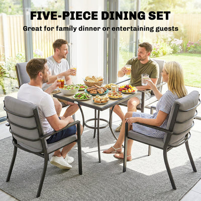 Outsunny 5 Pieces Outdoor Dining Set with Cushions, Garden Dining Set for 4 with Square Table and Stackable Chairs 