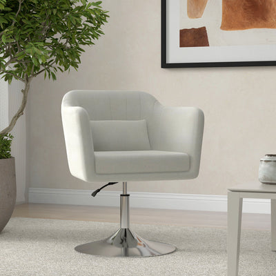 HOMCOM Modern Accent Chair with Swivel Base, Height Adjustable Arm Chair with Pillow for Living Room, Bedroom, Cream White 