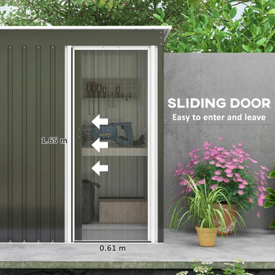 Outsunny 5 x 3ft Garden Storage Shed with Sliding Door and Sloped Roof Outdoor Equipment Tool, Black 