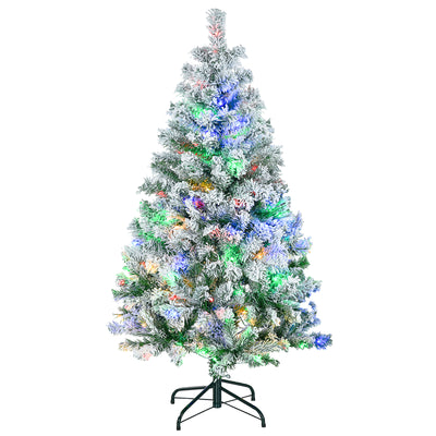 HOMCOM 4.5' Artificial Snow Christmas Trees with Frosted Branches, Warm White or Colourful LED Lights, Steel Base 