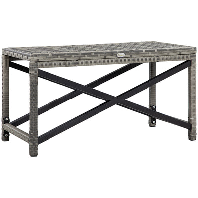 Outsunny Outdoor Coffee Table, Garden PE Rattan Side Table with Plastic Board Under the Full Woven Table Top and X-Shape Frame for Patio, Balcony, Mixed Grey 