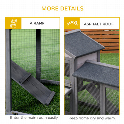 PawHut Wooden Rabbit Hutch Outdoor, Double Tier with Water-Resistant Roof, Ramp 147 x 54 x 84 cm, Grey 