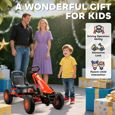AIYAPLAY Kids Pedal Go Kart with Adjustable Seat, EVA Tyres, Manual Clutch, Brake, Go Kart for Kids 3-8 Years, Red