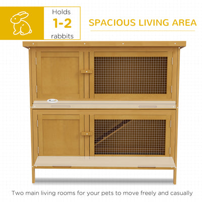 PawHut Double Decker Rabbit Hutch 2 Tier Guinea Pig House Pet Cage Outdoor with Sliding-out Tray, 100 x 47 x 91cm, Yellow 