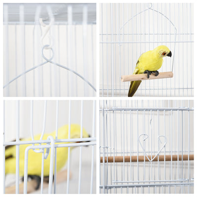 PawHut Large Metal Bird Cage with Perches, Food Bowls, Swing for Budgie, Parakeet, 46.5 x 35.5 x 92cm,White 
