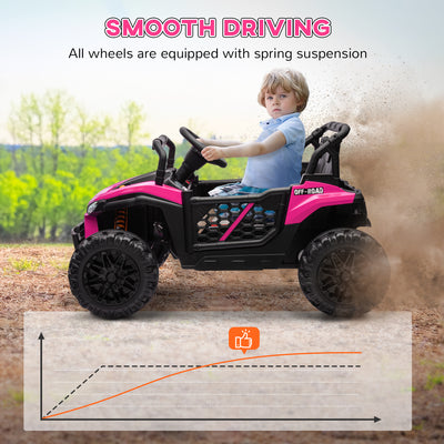 AIYAPLAY 12V Battery Powered Ride on Truck w/ Remote, Four Suspension Wheels, Horn, Lights, Music, USB, for Ages 3-5 Years, Pink 