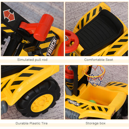 HOMCOM Kids Ride On Excavator Digger w/ Storage Basketball Net Steering NO POWER Wheel Vehicle Truck Toy 